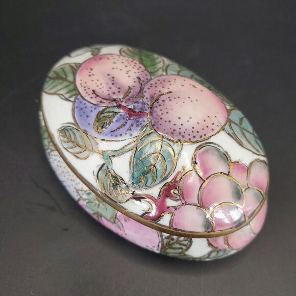 Toyo Enameled Ceramic Trinket Box 4.5" Floral Gold Gilt Japan - Picture 4 of 12